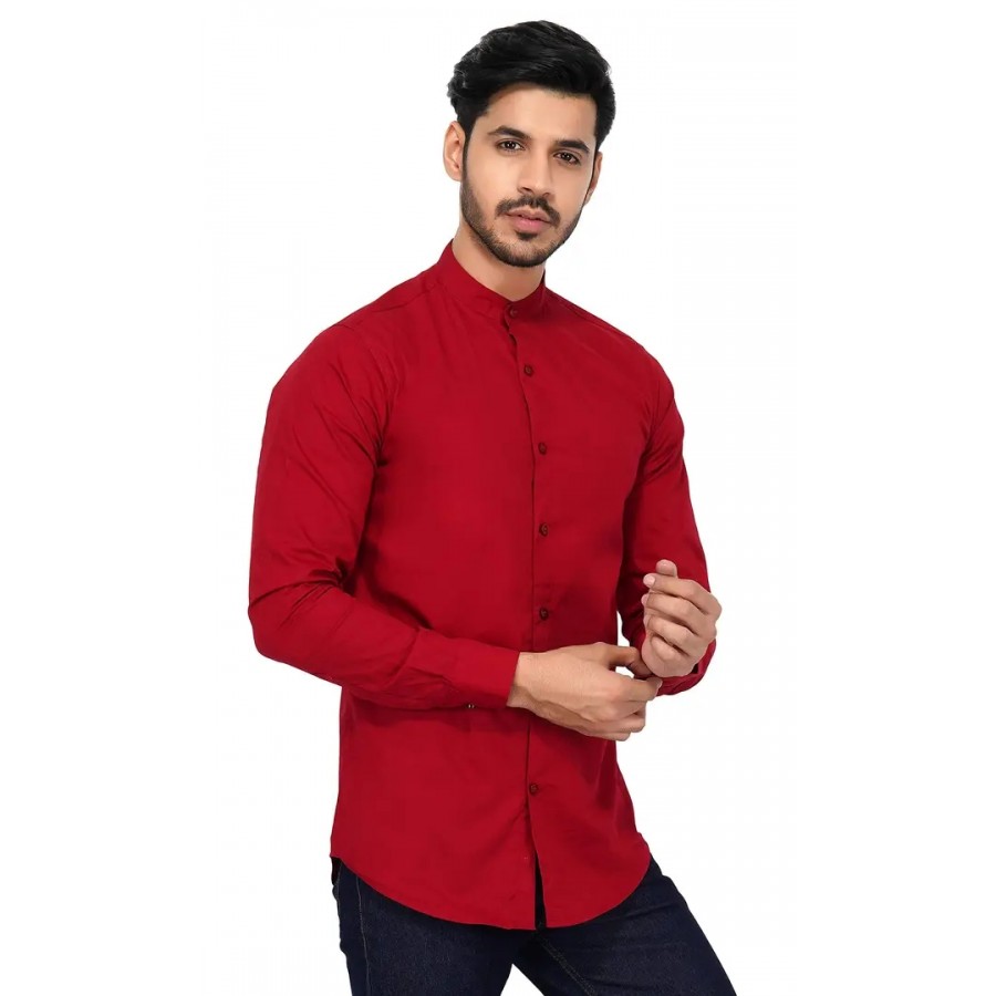 Reliable Red Cotton Solid Long Sleeves Casual Shirts For Men