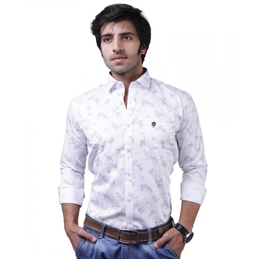 Reliable White Cotton Blend Long Sleeves Casual Shirts For Men