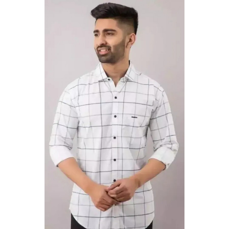 Reliable White Cotton Checked Long Sleeves Casual Shirts For Men