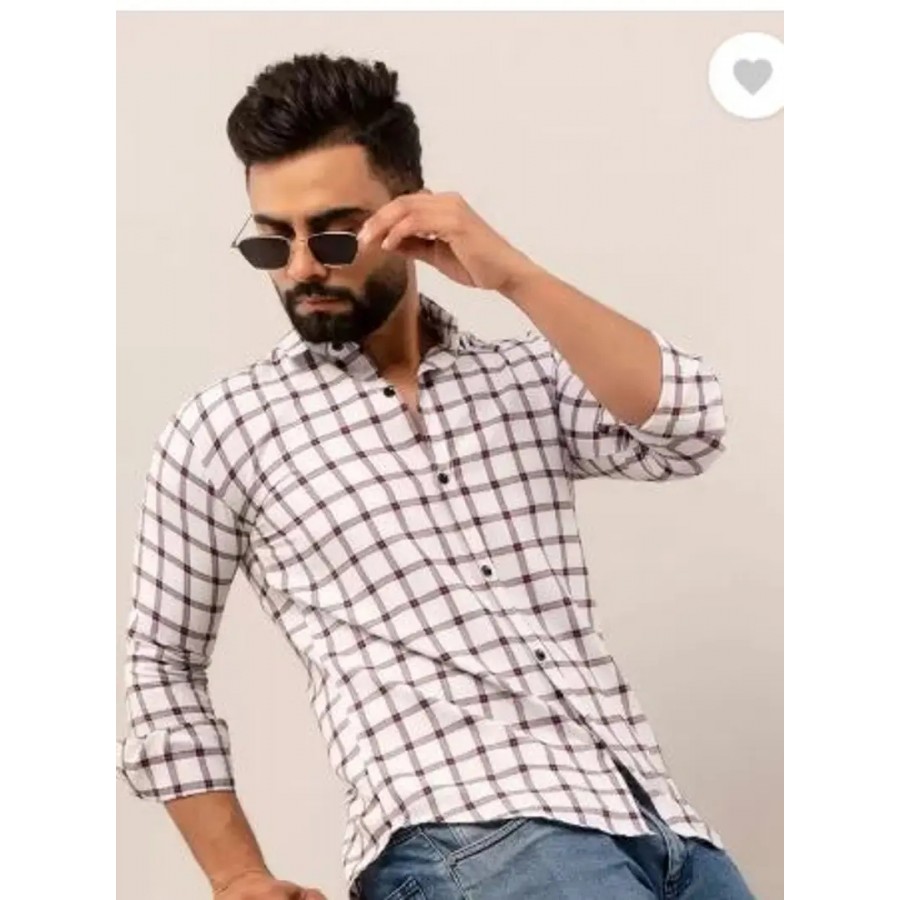 Reliable White Cotton Checked Long Sleeves Casual Shirts For Men