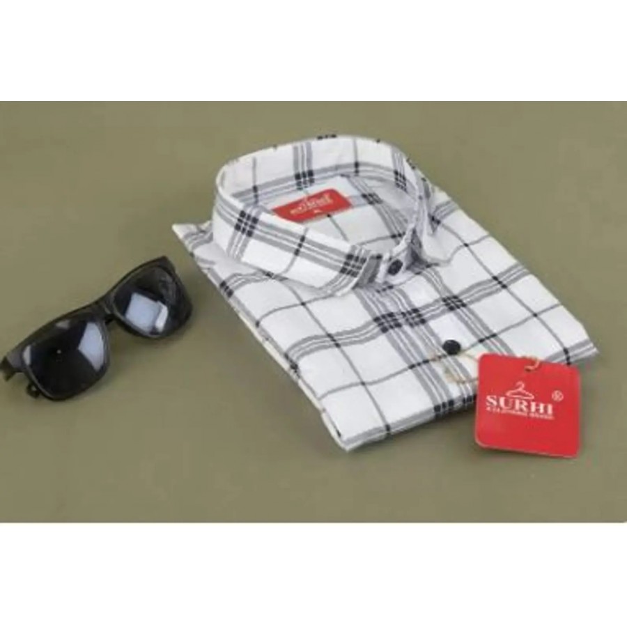 Reliable White Cotton Checked Long Sleeves Casual Shirts For Men