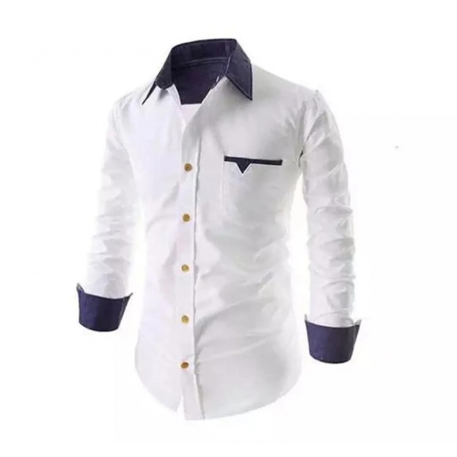 Reliable White Cotton Long Sleeves Casual Shirt For Men