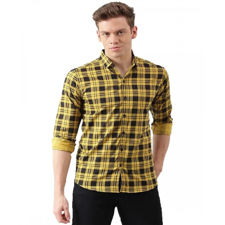 Reliable Yellow Cotton Checked Long Sleeves Casual Shirts For Men