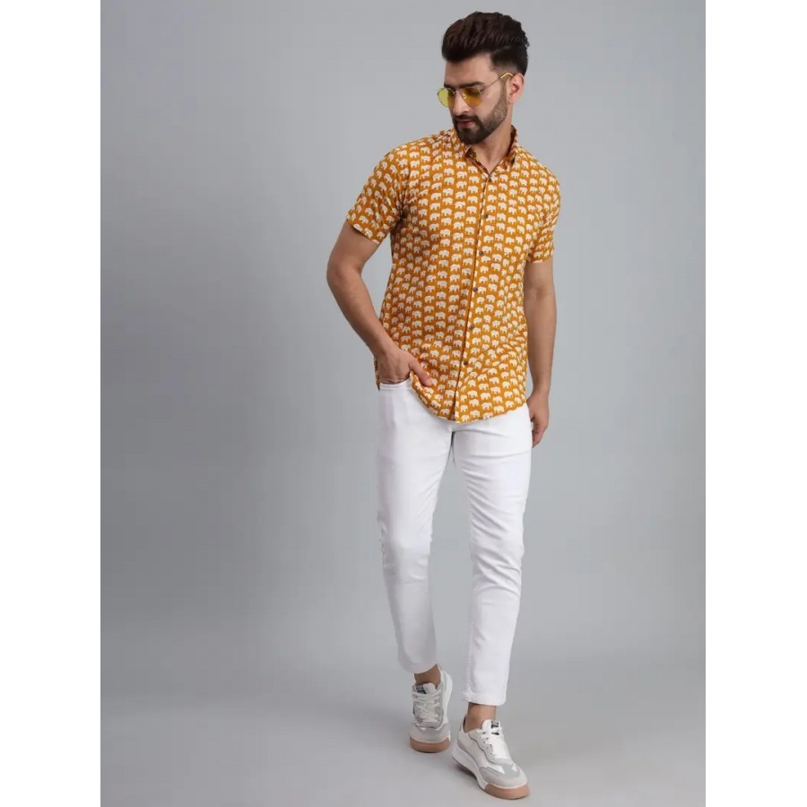 Reliable Yellow Cotton Half Sleeves Printed Casual Shirt For Men