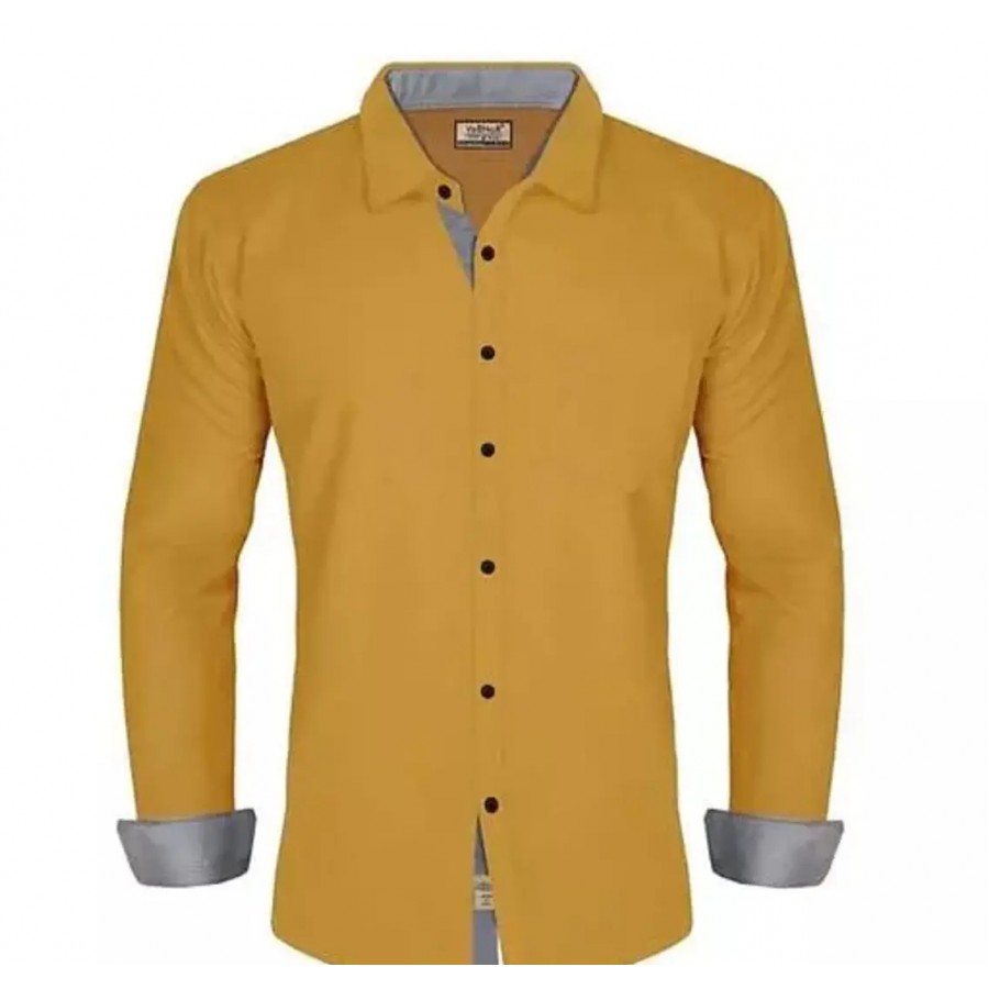 Reliable Yellow Cotton Long Sleeves Casual Shirt For Men