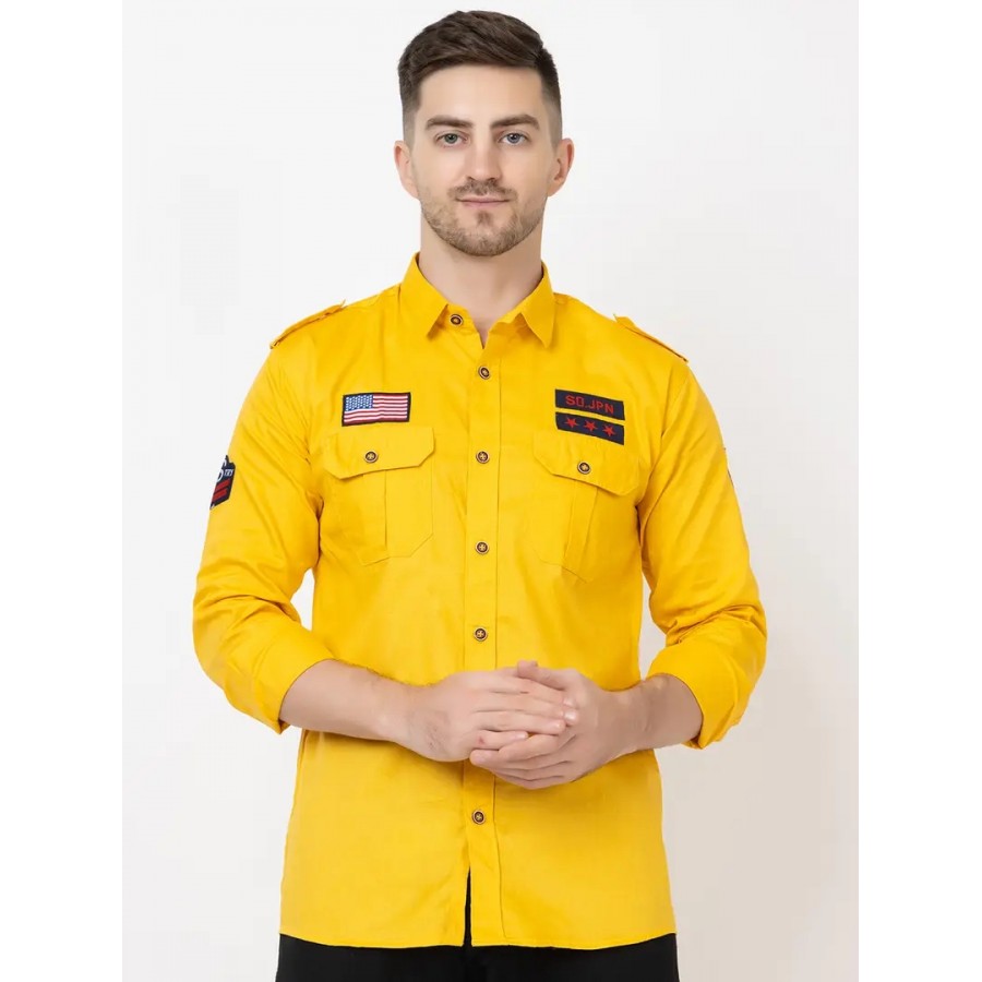 Reliable Yellow Cotton Long Sleeves Casual Shirt For Men