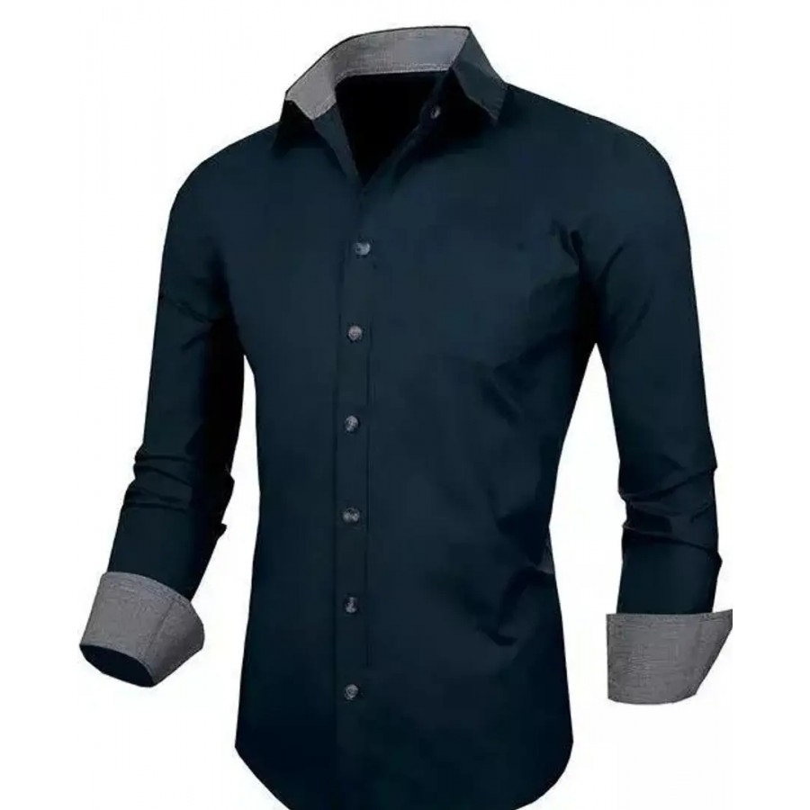 Reliable Black Cotton Blend Solid Long Sleeves Casual Shirts For Men