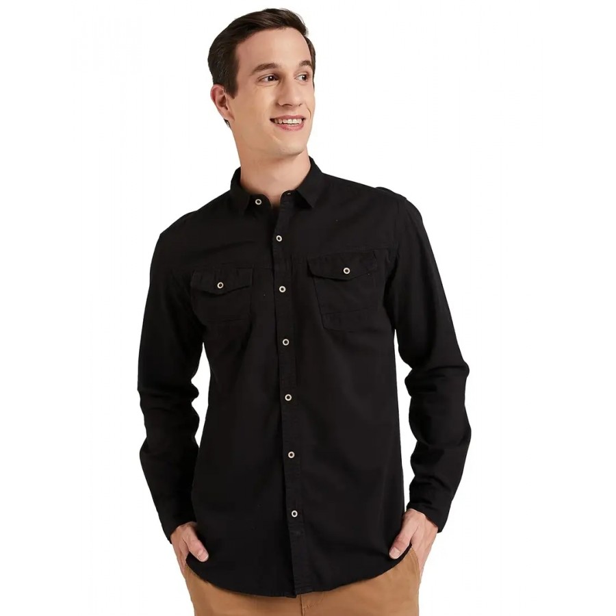 Reliable Black Cotton Long Sleeves Casual Shirt For Men