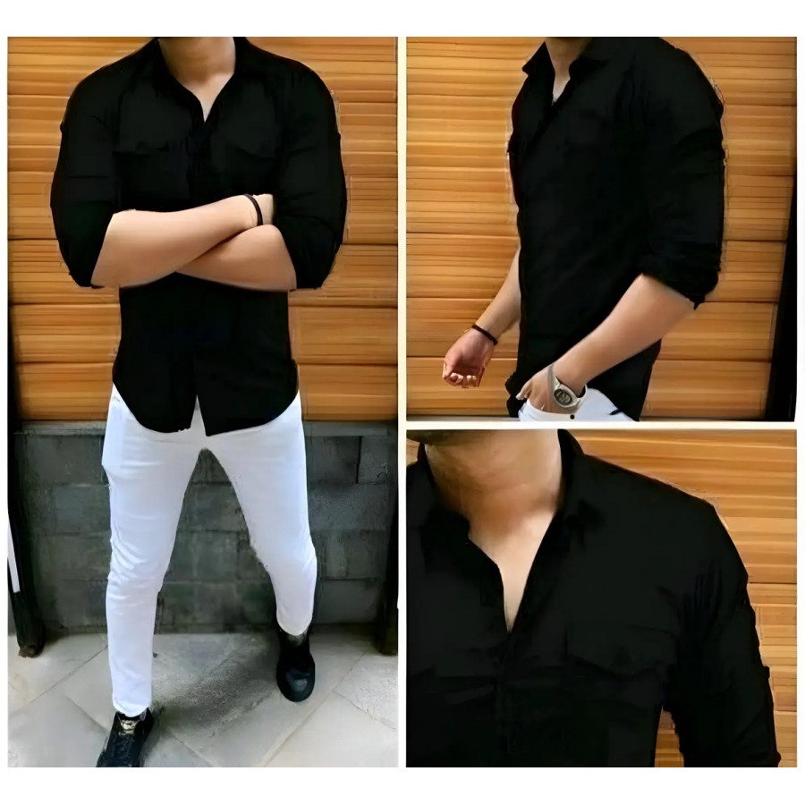 Reliable Black Cotton Solid Long Sleeves Casual Shirts For Men