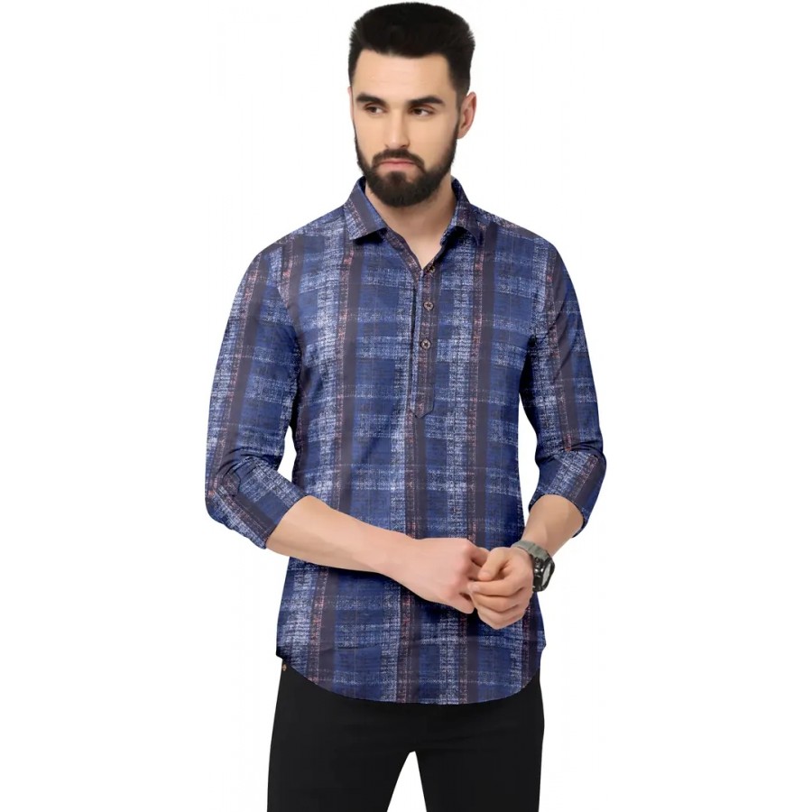 Reliable Blue Cotton Blend  Long Sleeves Casual Shirts For Men