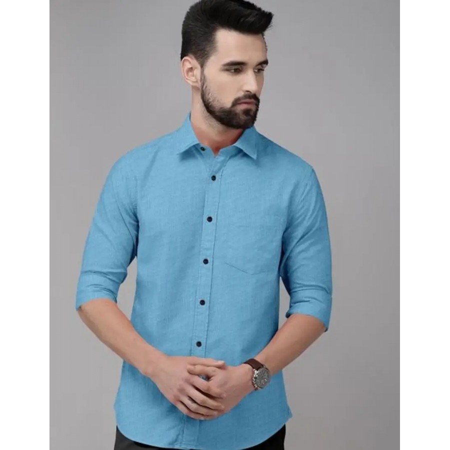 Reliable Blue Cotton Long Sleeves Casual Shirt For Men