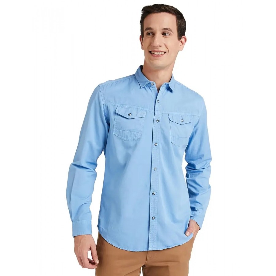 Reliable Blue Cotton Long Sleeves Casual Shirt For Men