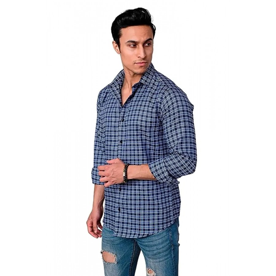 Reliable Blue Cotton  Long Sleeves Casual Shirts For Men