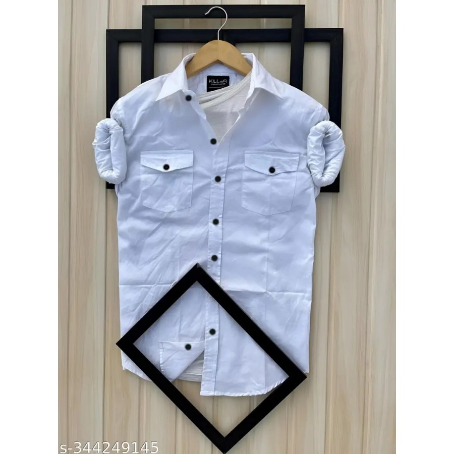 Reliable Blue Cotton Solid Long Sleeves Casual Shirts For Men