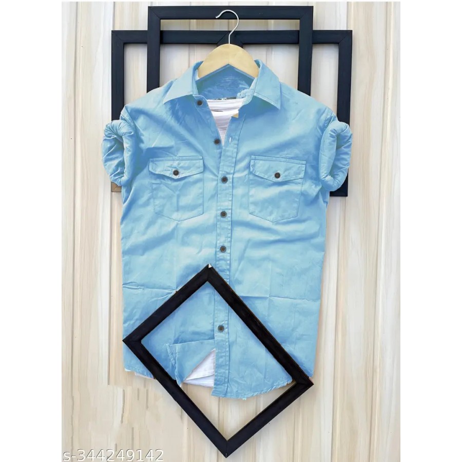 Reliable Blue Cotton Solid Long Sleeves Casual Shirts For Men