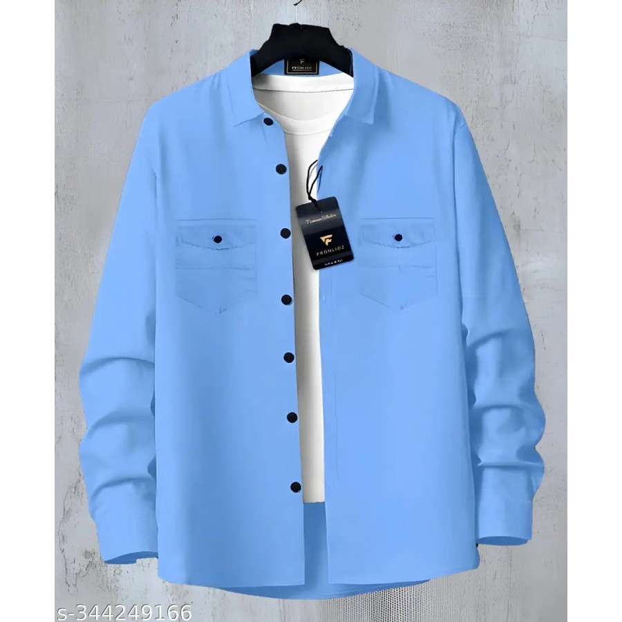 Reliable Blue Cotton Solid Long Sleeves Casual Shirts For Men