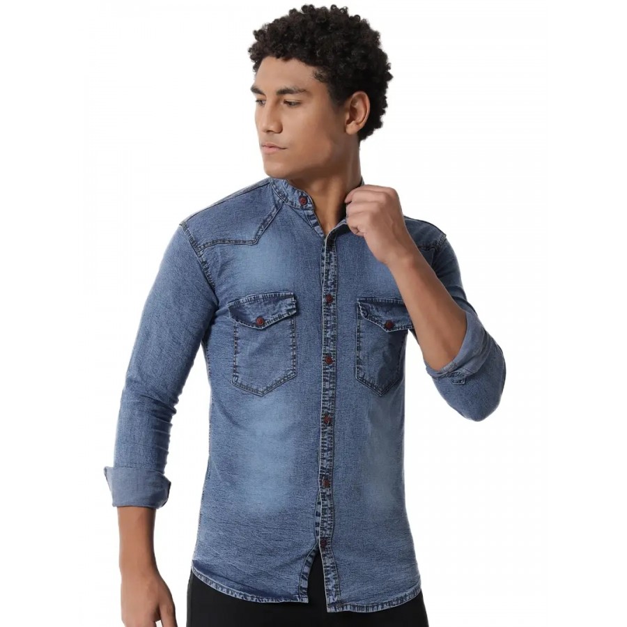 Reliable Blue Denim Silky Long Sleeves Casual Shirts For Men