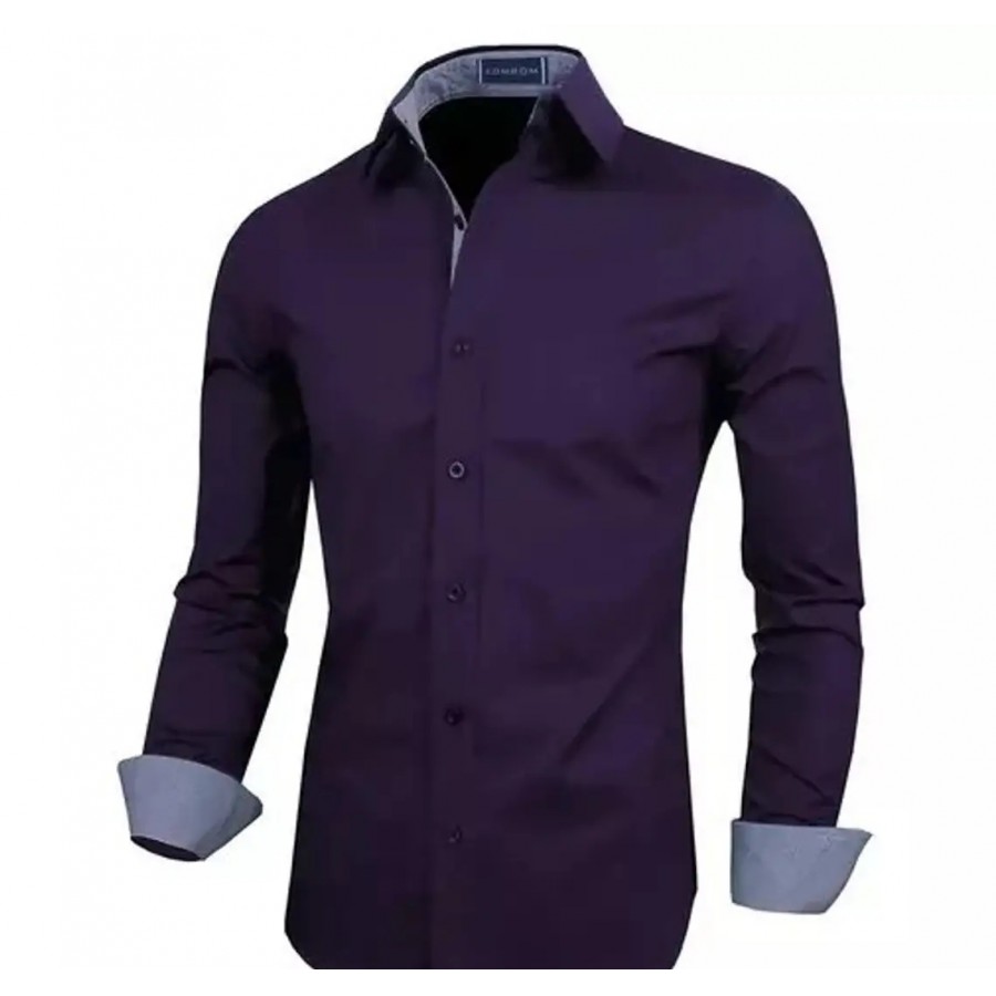 Reliable Dark Blue Cotton Blend Solid Long Sleeves Casual Shirts For Men