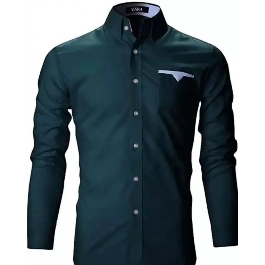 Reliable Dark Green Cotton Blend Solid Long Sleeves Casual Shirts For Men