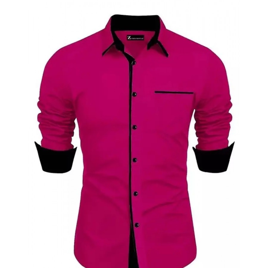 Reliable Dark Pink Cotton Blend Solid Long Sleeves Casual Shirts For Men