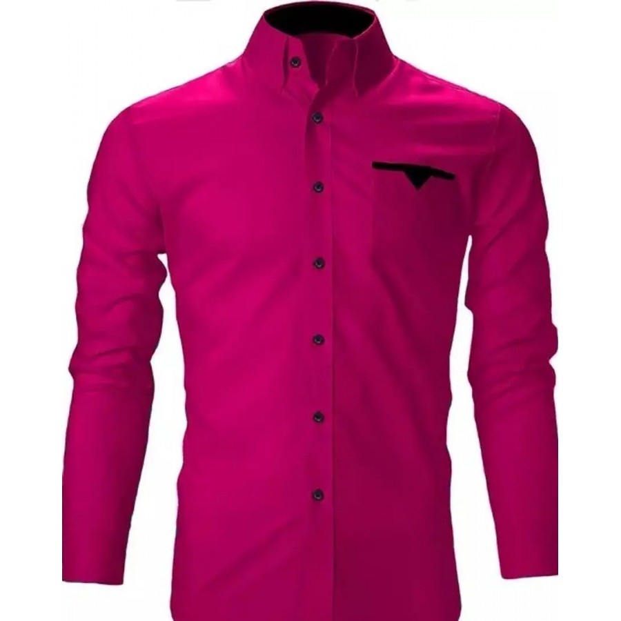 Reliable Dark Pink Cotton Blend Solid Long Sleeves Casual Shirts For Men