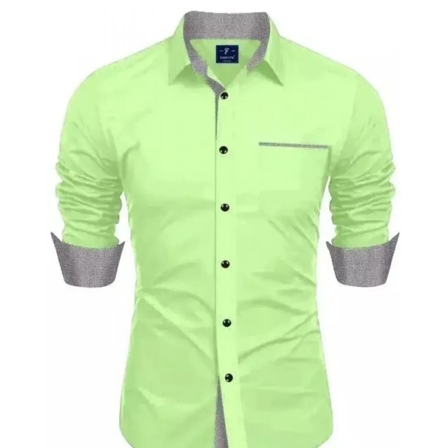 Reliable Green Cotton Blend Solid Long Sleeves Casual Shirts For Men