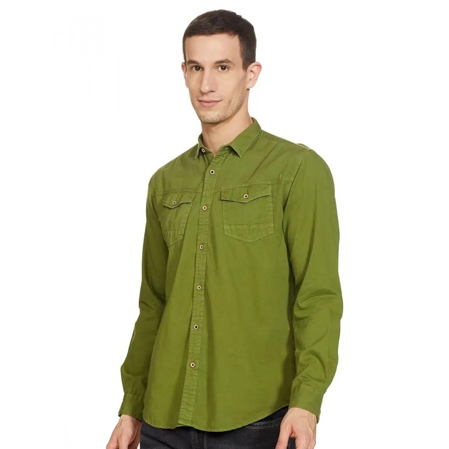 Reliable Green Cotton Long Sleeves Casual Shirt For Men