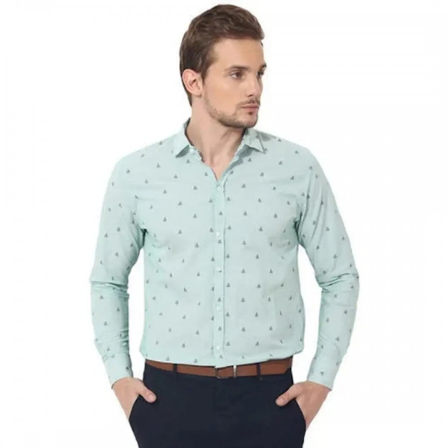 Reliable Green Cotton Printed Long Sleeves Casual Shirts For Men