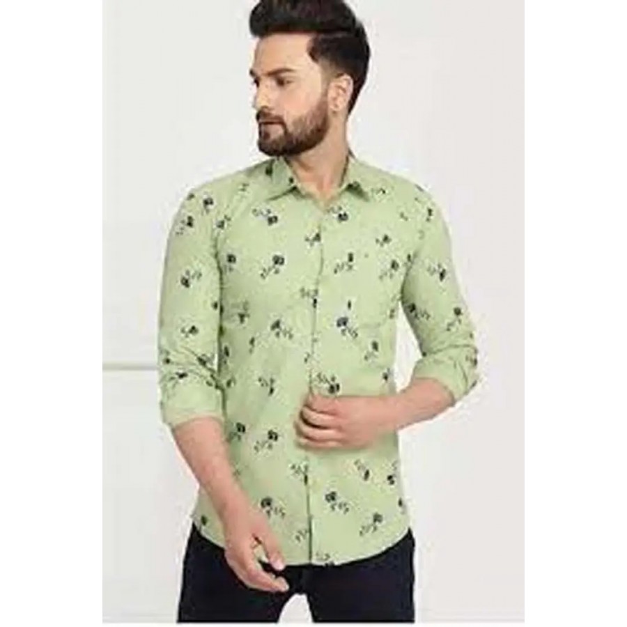 Reliable Green Cotton Printed Long Sleeves Casual Shirts For Men