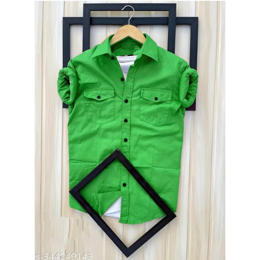 Reliable Green Cotton Solid Long Sleeves Casual Shirts For Men