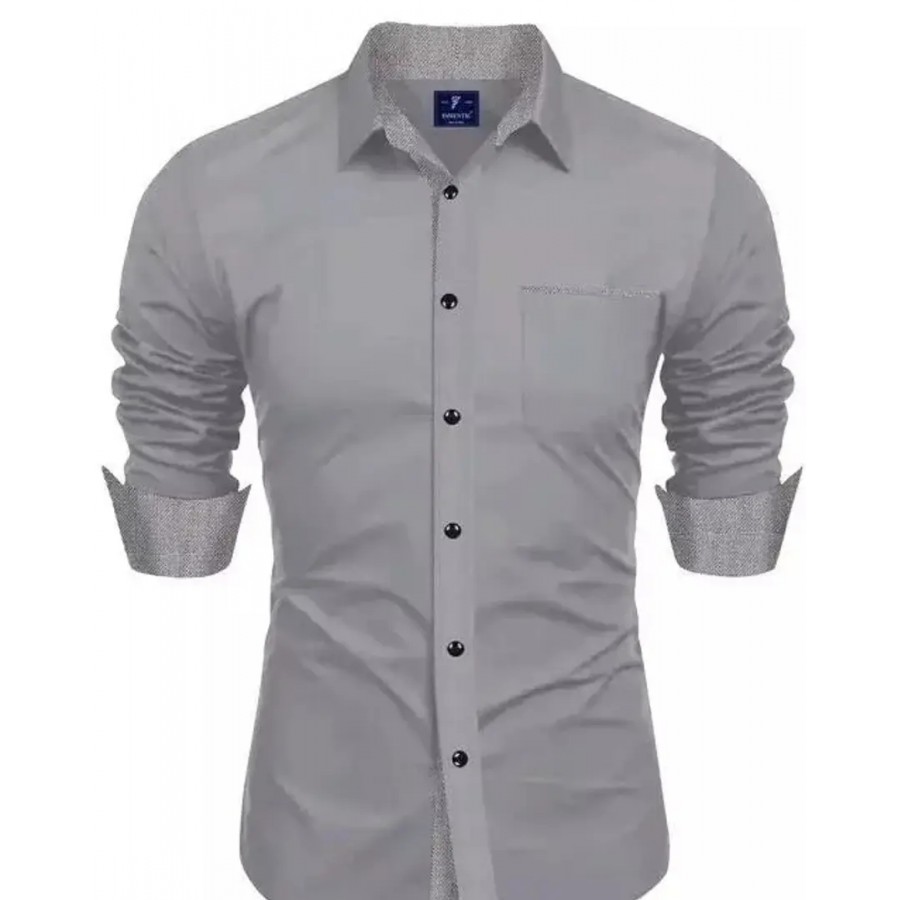 Reliable Grey Cotton Blend Solid Long Sleeves Casual Shirts For Men