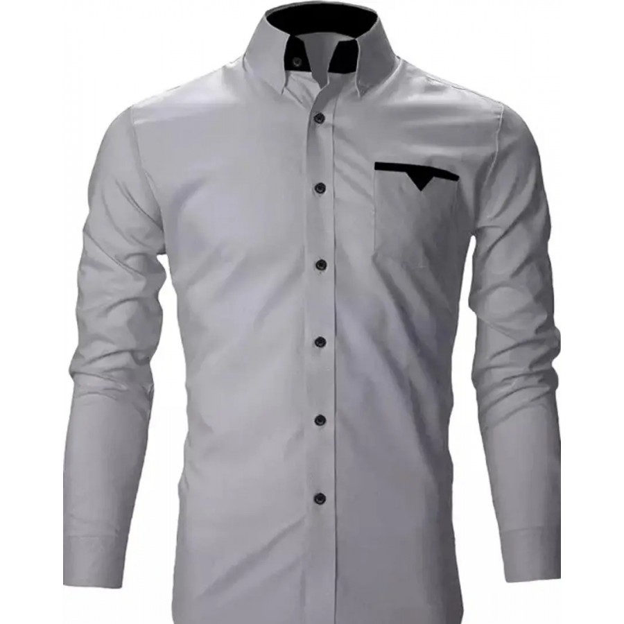 Reliable Grey Cotton Blend Solid Long Sleeves Casual Shirts For Men