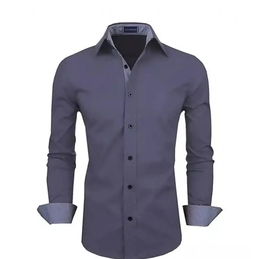 Reliable Grey Cotton Blend Solid Long Sleeves Casual Shirts For Men