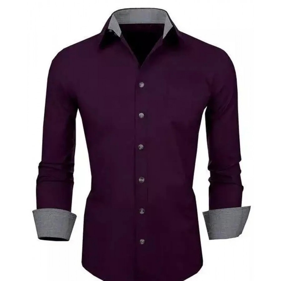 Reliable Grey Cotton Blend Solid Long Sleeves Casual Shirts For Men