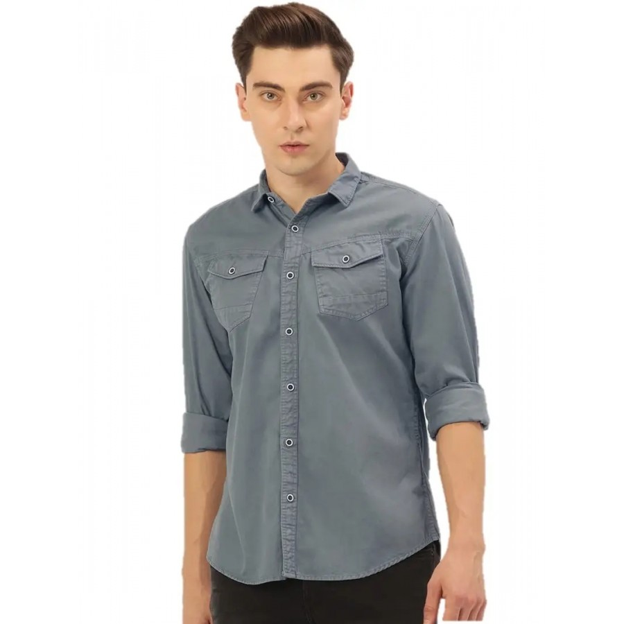 Reliable Grey Cotton Long Sleeves Casual Shirt For Men