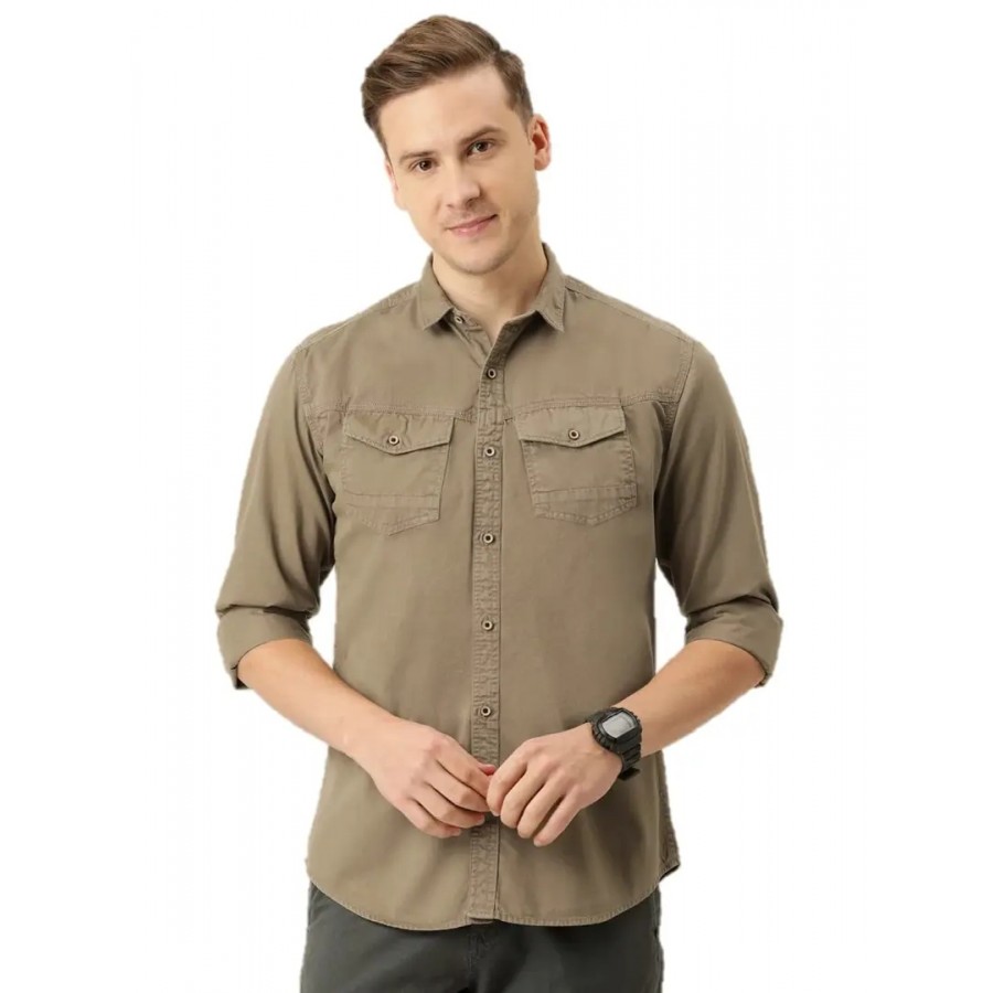 Reliable Grey Cotton Long Sleeves Casual Shirt For Men