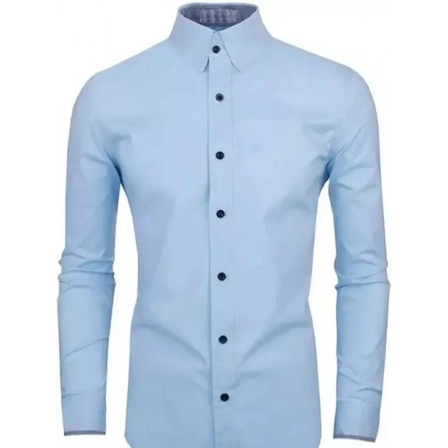 Reliable Light Blue Cotton Blend Solid Long Sleeves Casual Shirts For Men