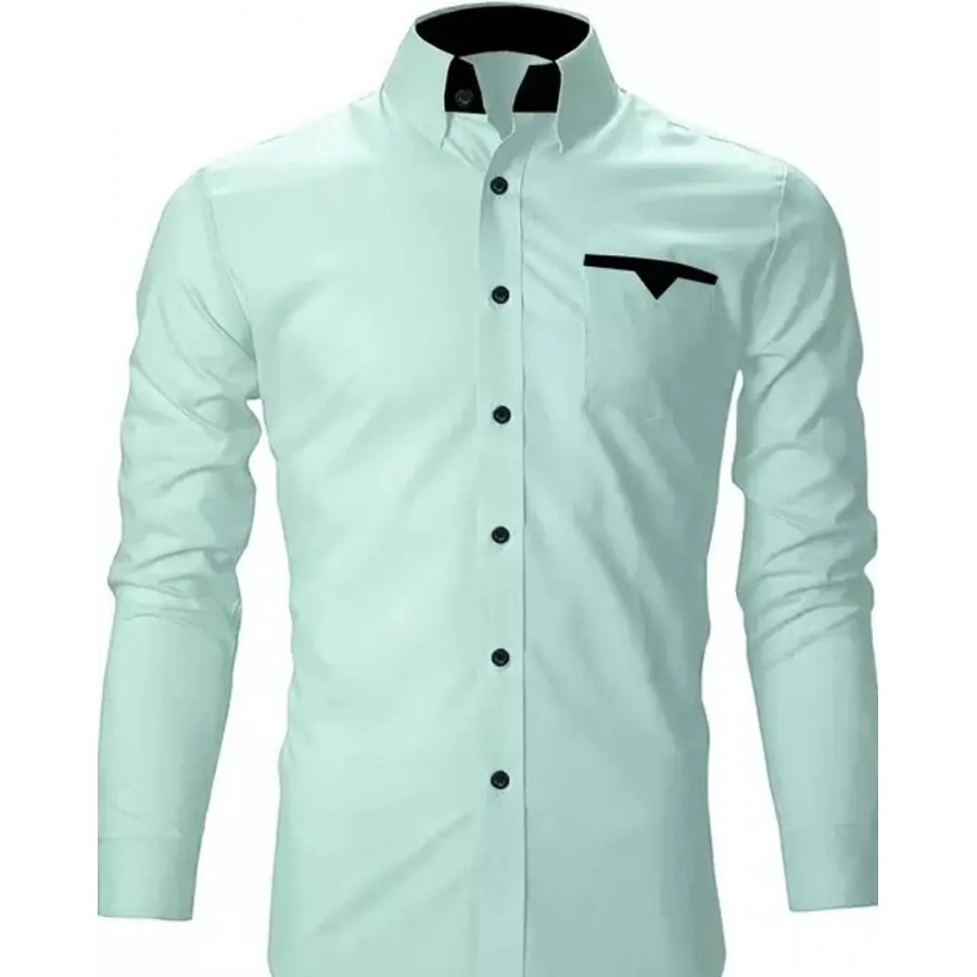 Reliable Light Green Cotton Blend Solid Long Sleeves Casual Shirts For Men