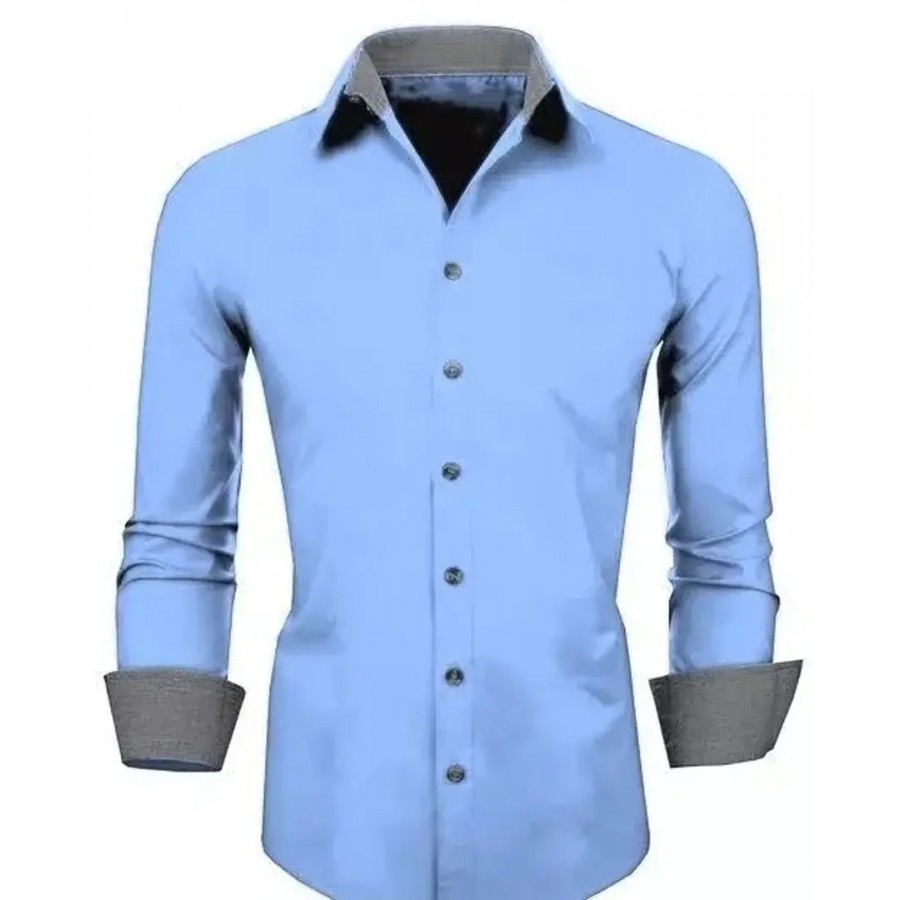 Reliable Light Green Cotton Blend Solid Long Sleeves Casual Shirts For Men