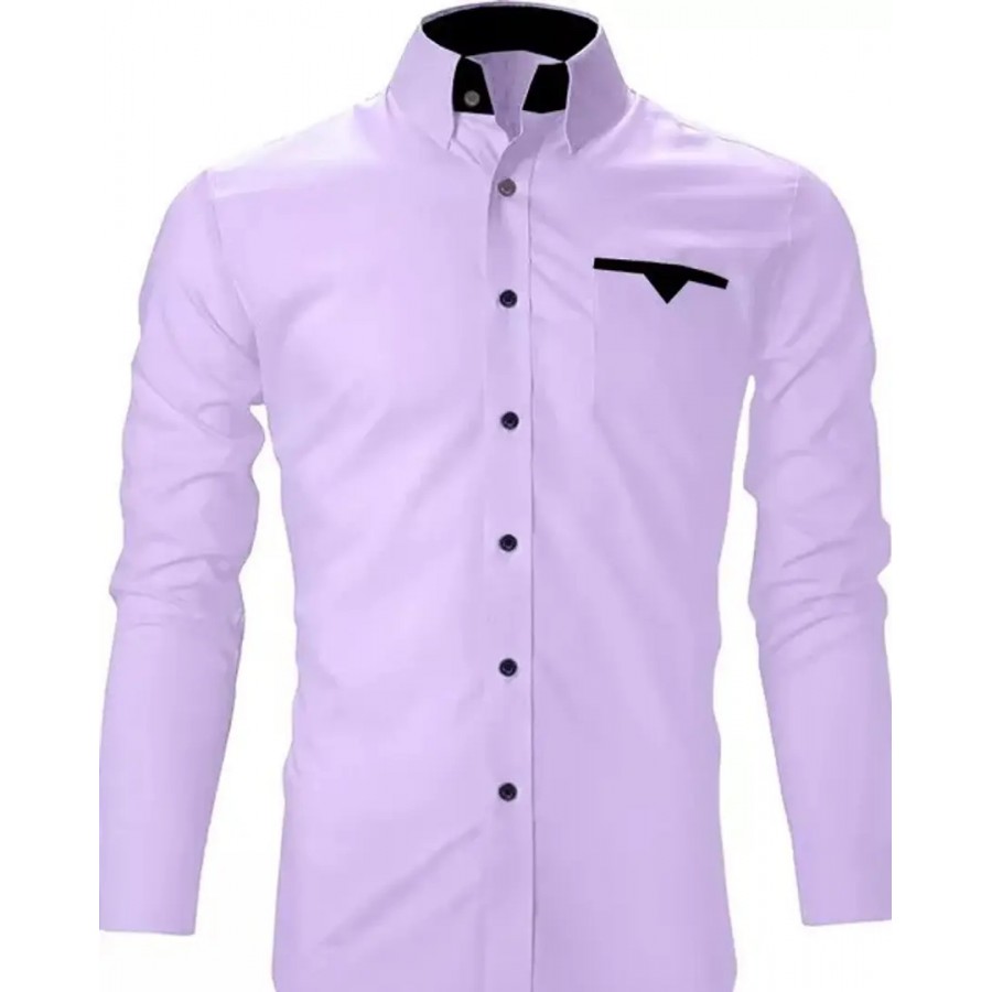 Reliable Light Purple Cotton Blend Solid Long Sleeves Casual Shirts For Men