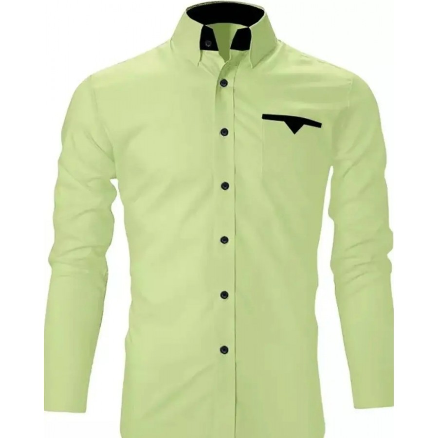 Reliable Light Yellow Cotton Blend Solid Long Sleeves Casual Shirts For Men