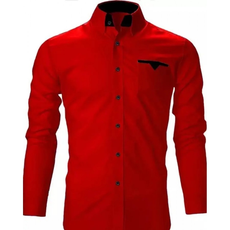 Reliable Maroon Cotton Blend Solid Long Sleeves Casual Shirts For Men