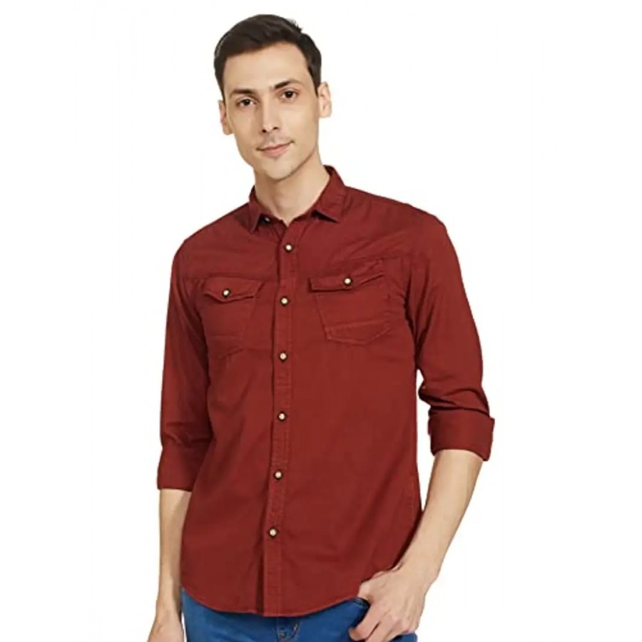 Reliable Maroon Cotton Long Sleeves Casual Shirt For Men