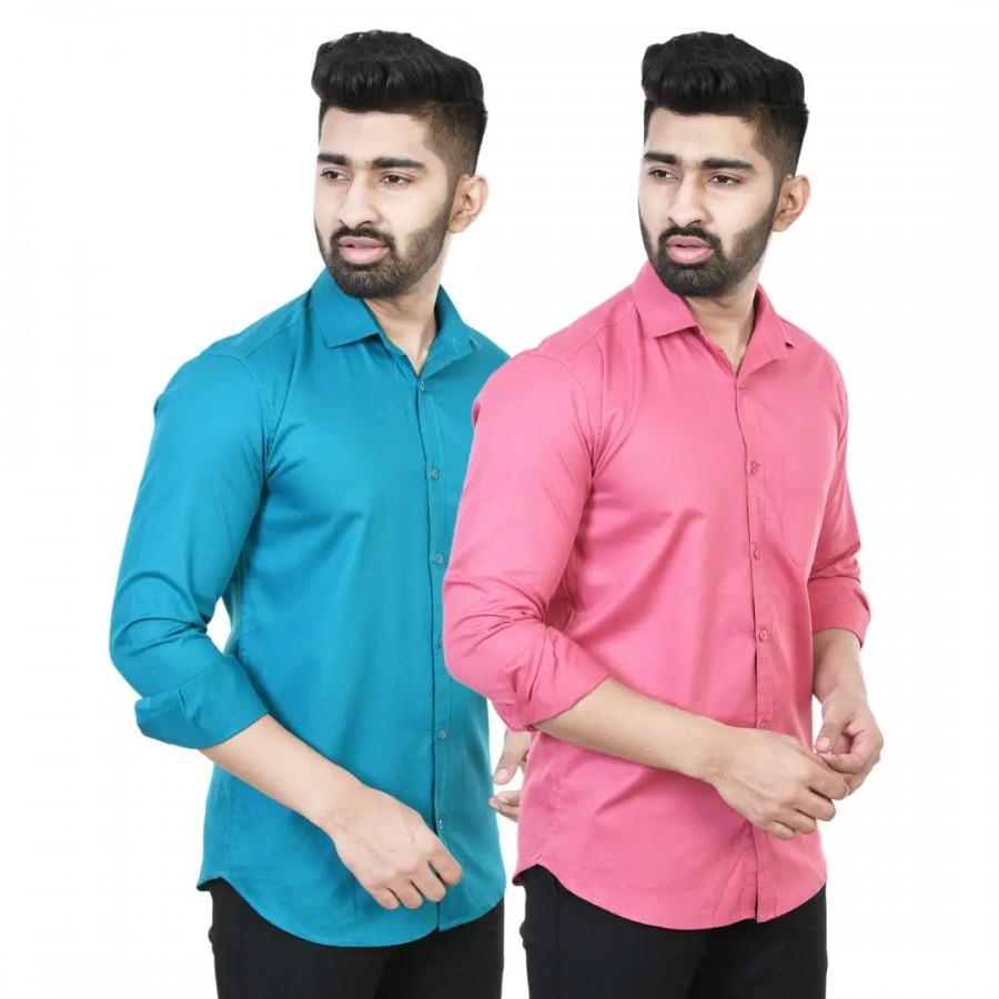 Reliable Multicoloured Cotton Solid Casual Shirts For Men Pack Of 2