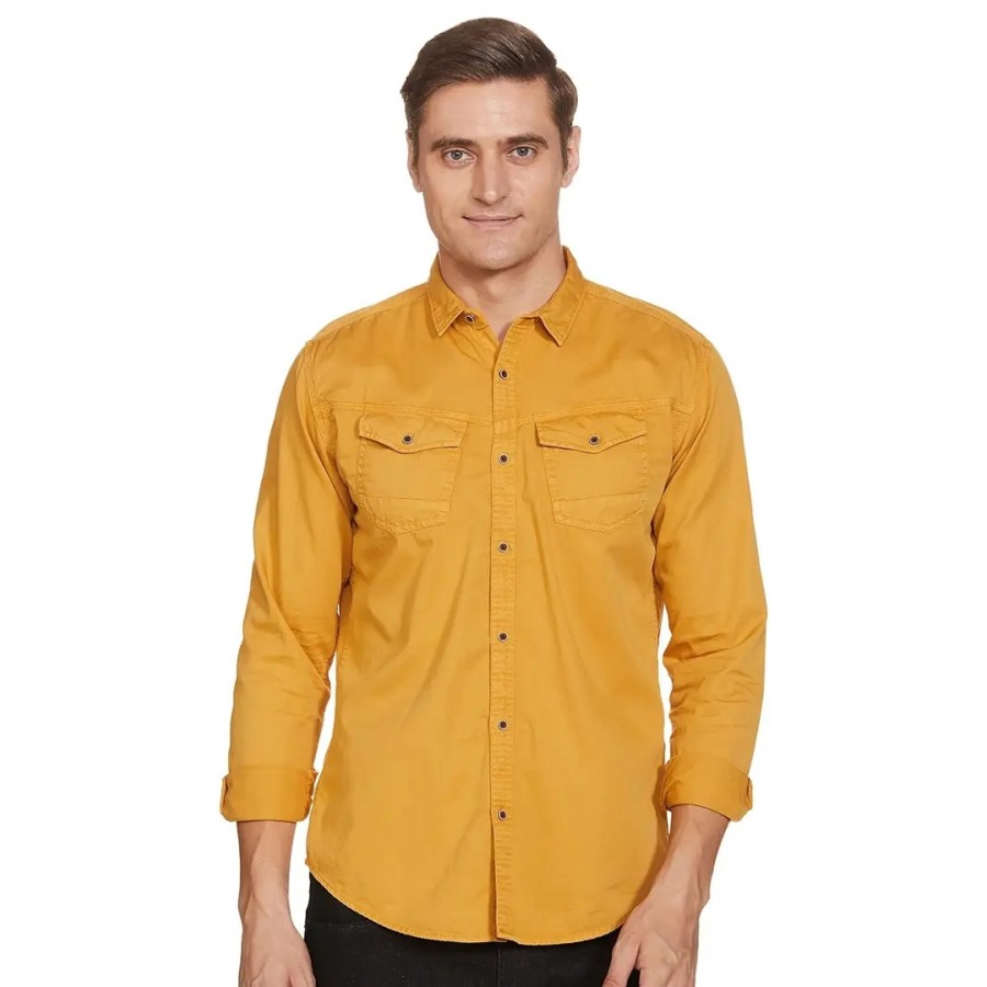 Reliable Mustard Cotton Long Sleeves Casual Shirt For Men