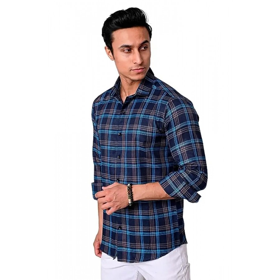 Reliable Navy Blue Cotton  Long Sleeves Casual Shirts For Men