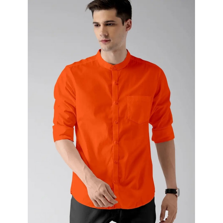 Reliable Orange Cotton Solid Long Sleeves Casual Shirts For Men