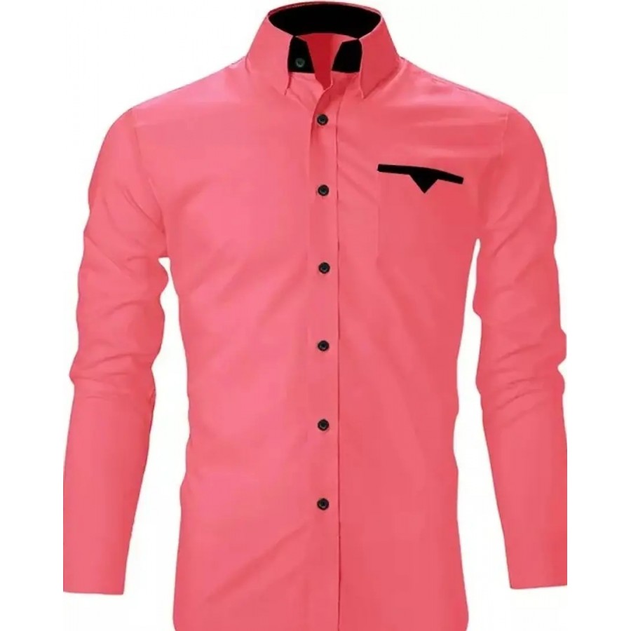 Reliable Pink Cotton Blend Solid Long Sleeves Casual Shirts For Men