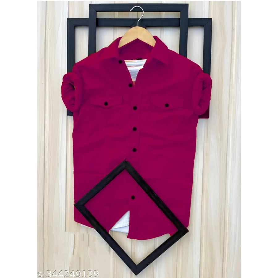 Reliable Pink Cotton Solid Long Sleeves Casual Shirts For Men