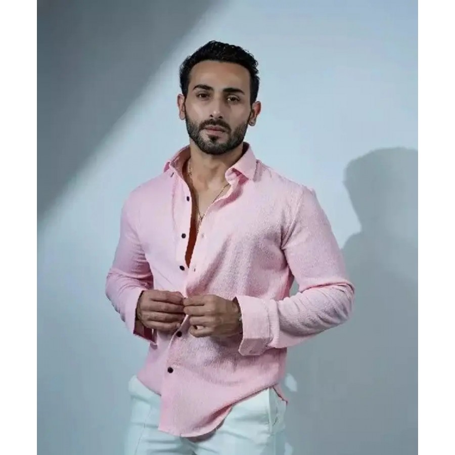 Reliable Pink Cotton Solid Long Sleeves Casual Shirts For Men